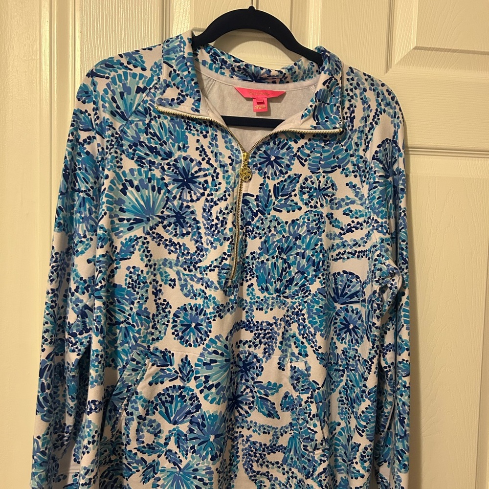 Lilly Pulitzer Blue White Quarter Zip Popover Top Size Large